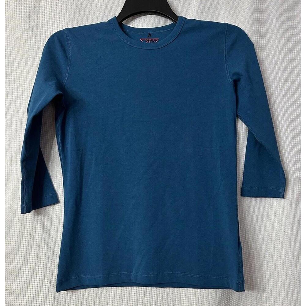 NWT 24/7 Womens Basic 3/4 Sleeve Teal Stretch Top Blouse Shirt Size‎ L ASCM948B
